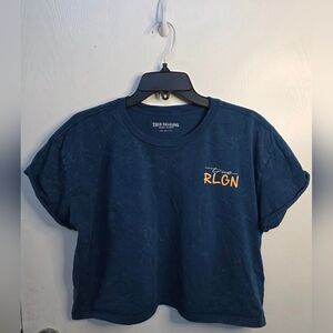 True Religion Blue Cropped Rocker Tee with Rolled Sleeves